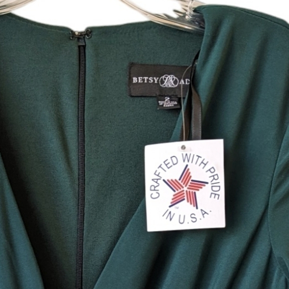 Betsy & Adam Cascade Ruffle Ruched Jersey Long Formal Dress Green 2 NWT - Picture 9 of 11